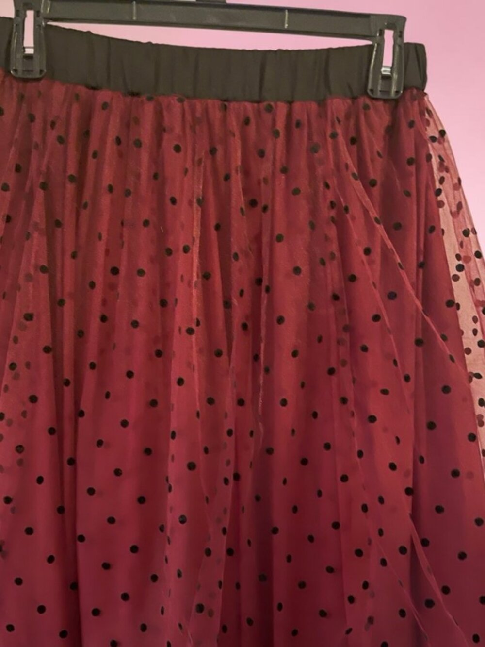 Fairy Goth  A-line skirt, Draper James, burgundy with black polka dots, Size M - Picture 7 of 9